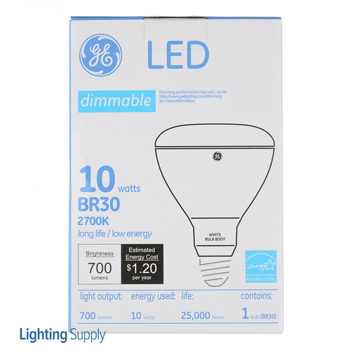 GE LED10DR303/827W 120 LED 10W LED BR30 Lamp 120V 700Lm 2700K 80 CRI 25000 Hours QS (68160)