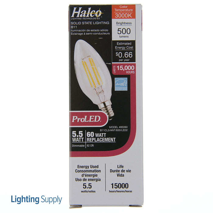 Halco B11CL5/ANT/830/LED2 B11 120V 5.5W 3000K E12 Clear ProLED (85060)