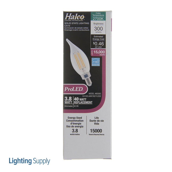 Halco CA10CL4ANT/827/LED2 CA10 3.8W 2700K Dimmable Clear Filament E12 ProLED (85065)