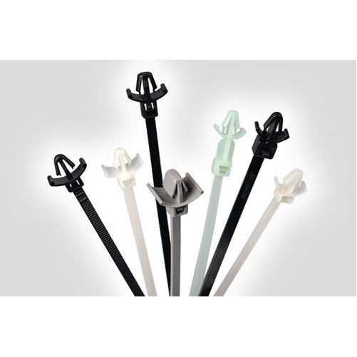 HellermannTyton 1-Piece Cable Tie/Arrowhead Mount With Wings 6 Inch Long 50 Pounds 0.24-0.26 Inch Mounting Hole PA66HIRHS Black 500 Per Bag (126-00005)