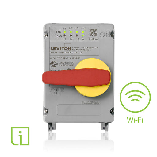 Leviton 30/32A Non-Fused Disconnect Switch Inform Technology Local And Remote Monitoring Via Wi-Fi With Auxiliary Contact - Powerswitch (LDS30-ACC)