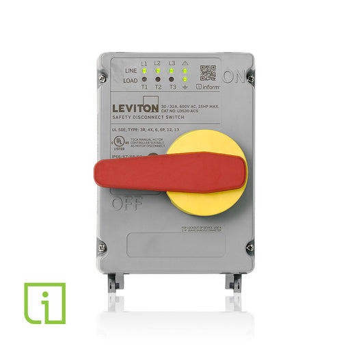 Leviton 30/32A Non-Fused Disconnect Switch Inform Technology Local Monitoring With Auxiliary Contact - Powerswitch (LDS30-ACS)