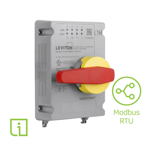 Leviton 30/32A Non-Fused Disconnect Switch Replacement Cover With Local And Remote Monitoring Via Modbus RTU Inform Technology-Powerswitch (LDS30-RCM)