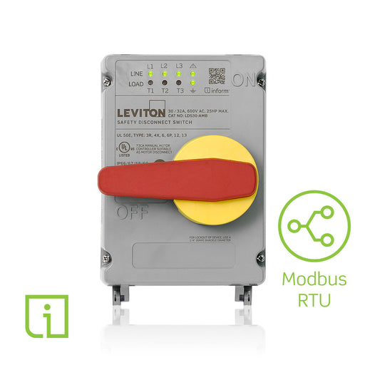 Leviton 30/32A Non-Fused Disconnect Switch With Local And Remote Monitoring Via Modbus RTU Inform Technology With Auxiliary Contact - Powerswitch (LDS30-AMB)