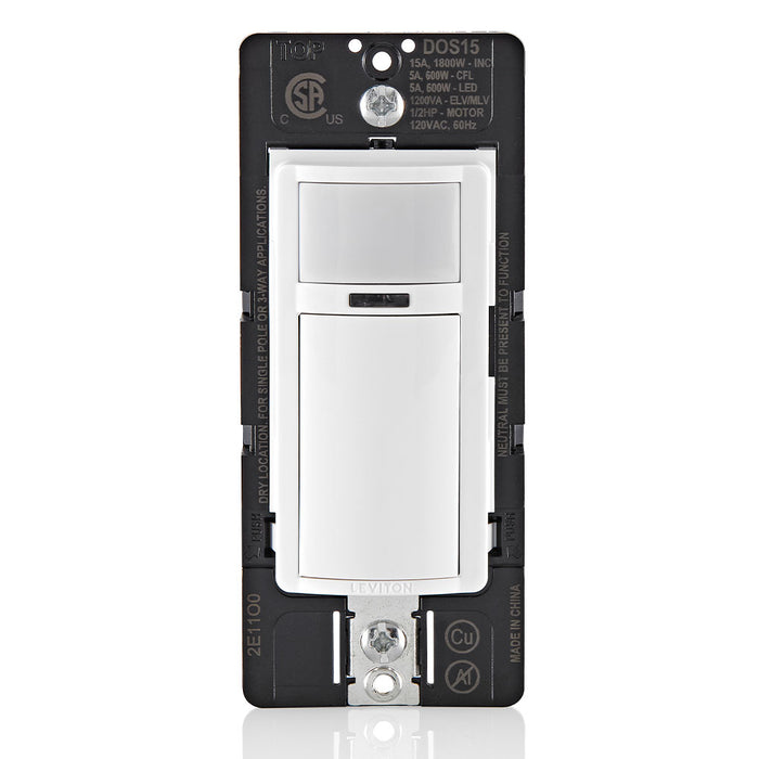 Leviton Decora Occupancy Motion Sensor In-Wall Switch Auto-On 15A Single Pole Multi-Way Or Multi-Sensor White With Ivory/Light Almond Faceplates (DOS15-1LZ)