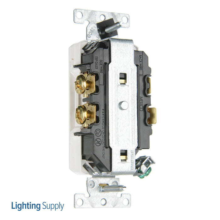 Leviton Decora Plus Duplex Receptacle Outlet Heavy-Duty Industrial Spec Grade Split-Circuit One Outlet Marked Controlled 15 Amp 125V White (16252-1PW)