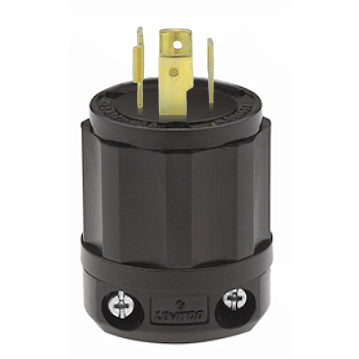 Leviton 20 Amp 250V 3-Phase NEMA L15-20P 3P 4W Locking Plug Industrial Grade Grounding All Black (2421-B)