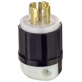 Leviton 30 Amp 120/208V 3-Phase Y NEMA L21-30P 4P 5W Locking Plug Industrial Grade Grounding Black-White (2811)