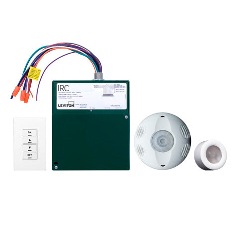 Leviton IRC Dimming Room Control Kit With Low Voltage Devices 2-Zone Room Controller-(2) 0-10V Outputs (2) 347V Relays Multi-Technology Occupancy Sensor (RCD20-C02)