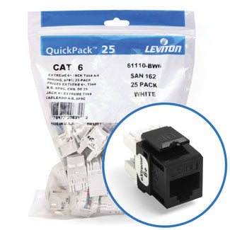 Leviton Extreme CAT6 QuickPort Connector Quickpack 25-Pack Black (61110-BE6)