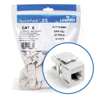 Leviton Extreme CAT6 QuickPort Connector Quickpack 25-Pack White (61110-BW6)