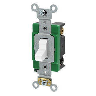 Leviton 30 Amp 120/277V Toggle 3-Way AC Quiet Switch Extra Heavy-Duty Spec Grade Self Grounding Back And Side Wired White (3033-2W)