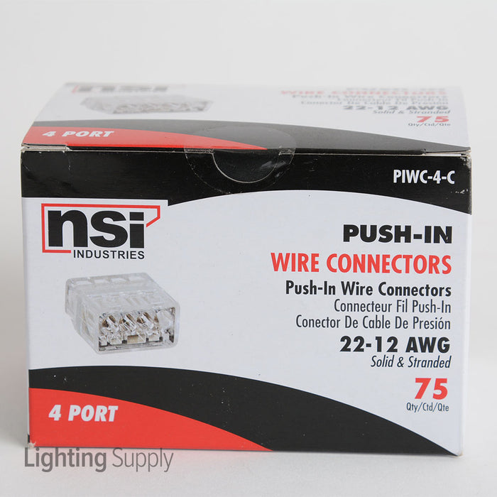 NSI Clear 4-Port Push-In Wire Connector For 22-12 AWG Wire 75 Per Carton (PIWC-4C)