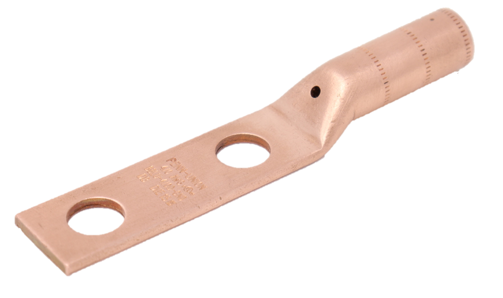 Penn Union Copper Compression Lug Long Barrel Two-Hole Tongue Closed Transition 250 kcmil Tin Plated 2 Str. Conductor Size (BBLU2DGNDTN)