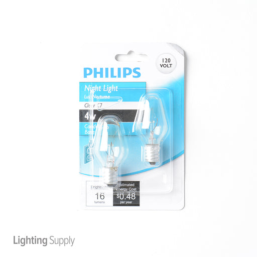Philips 257063 BC4C7 120V 12/2LP CD PS 4W C7 Candelabra Base Clear 120V Lamp 2PACK Card (925255536323)