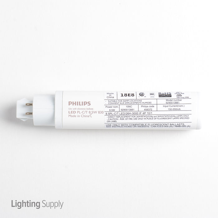 Philips 458372 8.5PL-C/T LED/26H-3000 IF 4P 10/1 8.5W PL LED 3000K 120V-277V/347V 900Lm 4-Pin G24Q/GX24Q Base Plug-In (929001388104)