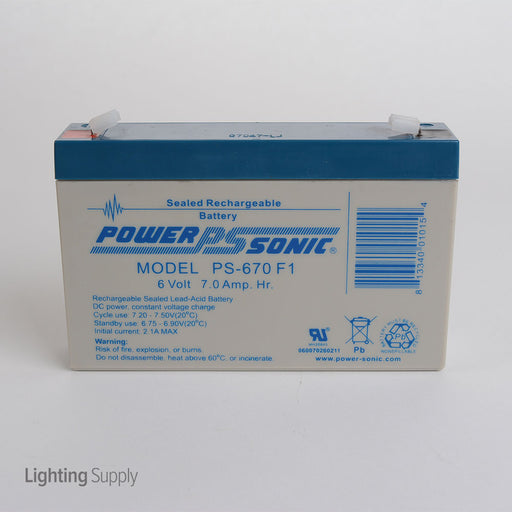 Power-Sonic 6V 7AH Emergency Replacement Battery 5.95X1.34X3.70 (PS-670)