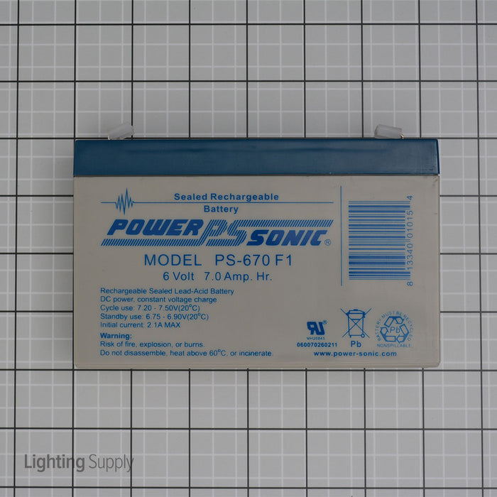 Power-Sonic 6V 7AH Emergency Replacement Battery 5.95X1.34X3.70 (PS-670)