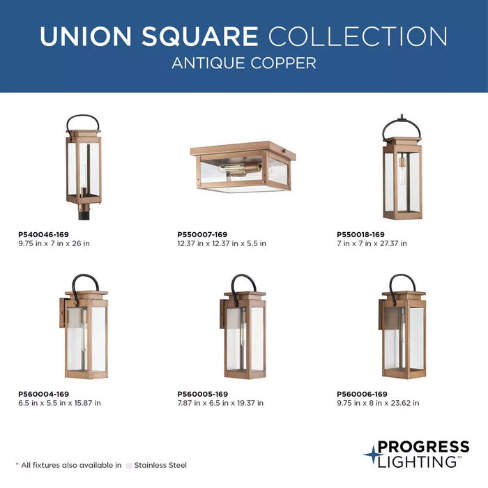Progress Lighting Union Square Collection 100W One-Light Wall Lantern Antique Copper (Painted) (P560004-169)