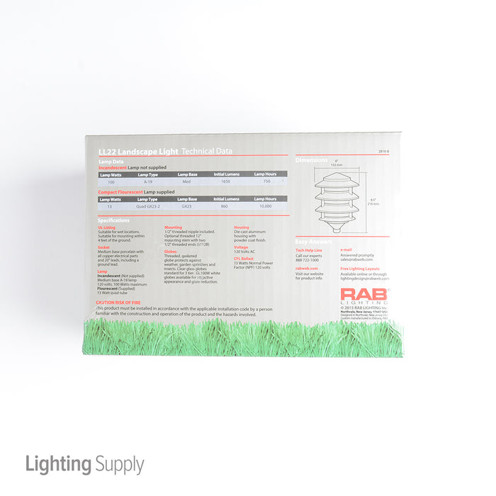 RAB Lawn Light 4 Tier Incandescent 100W Maximum Verde Green (LL22VG)