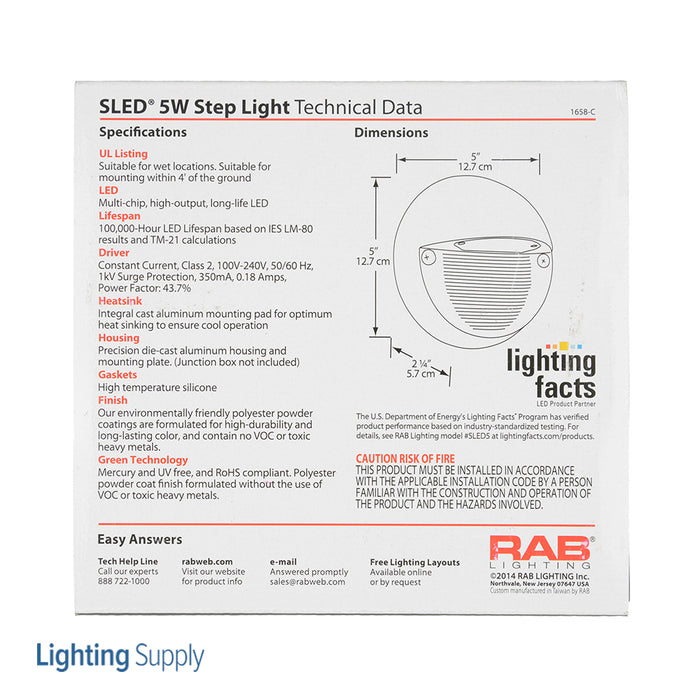 RAB Steplight 5 Inch Round 5W Cool LED Bronze 5000K (SLEDR5)
