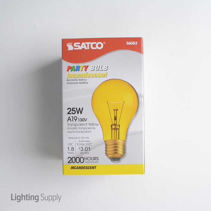 SATCO/NUVO 25ATY/I 25W A19 Incandescent Transparent Yellow 2000 Hours Medium Base 130V (S6083)