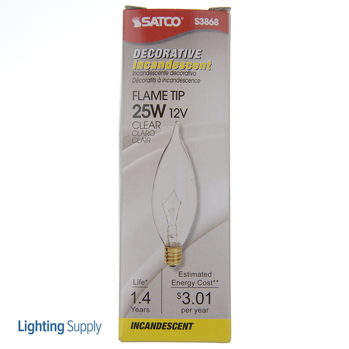SATCO/NUVO 25CA10/12V 25W CA10 Incandescent Clear 1500 Hours 250Lm Candelabra Base 12V 2700K (S3868)