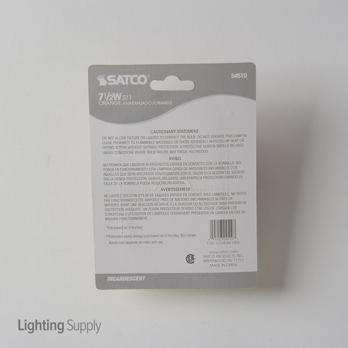 SATCO/NUVO 7 1/2S11/O 7.5W S11 Incandescent Ceramic Orange 2500 Hours Medium Base 120V (S4510)