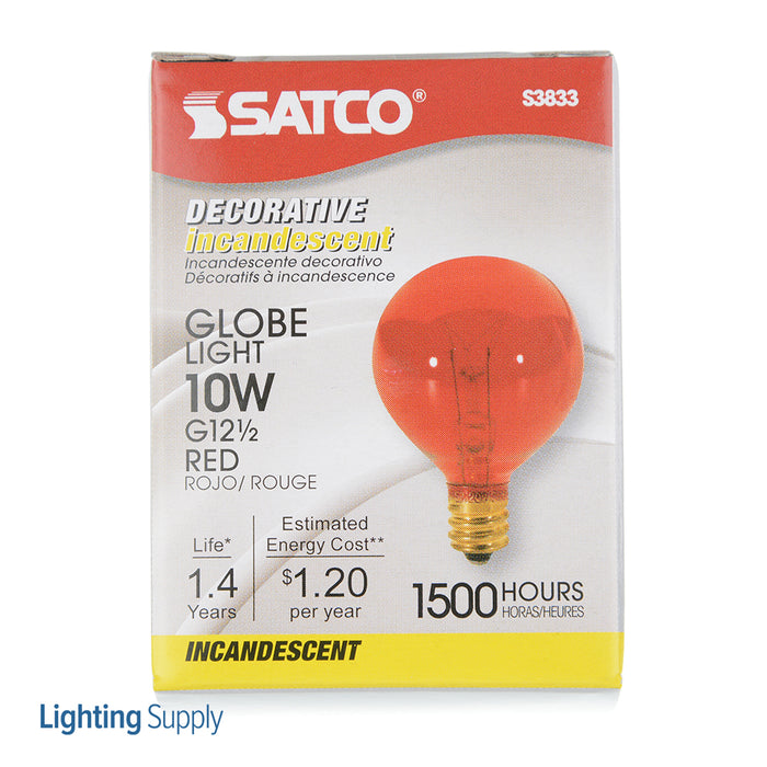 SATCO/NUVO 10G12 1/2/R 10W G12 1/2 Incandescent Transparent Red 1500 Hours Candelabra Base 120V (S3833)