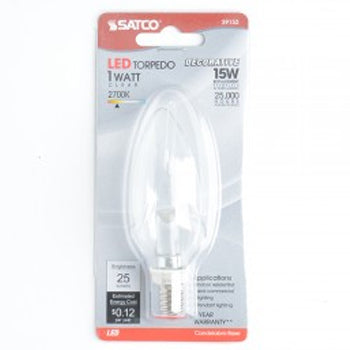 SATCO/NUVO 1W CTC/LED/120V/CD 1W LED BA9 1/2 Clear 2700K Candelabra Base 120V (S9152)