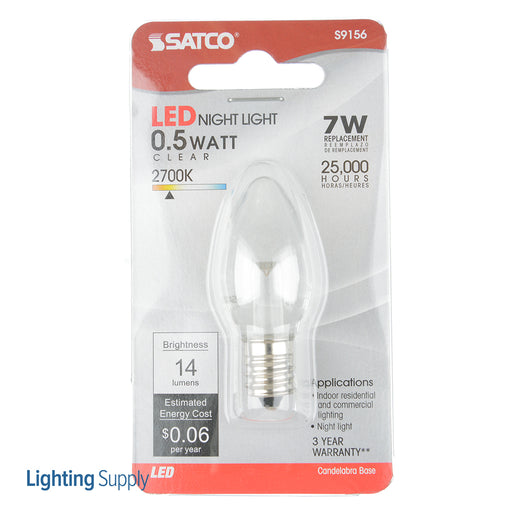 SATCO/NUVO 0.5W C7/CL/LED/120V/CD 0.5W LED C7 Clear 2700K Candelabra Base 120V (S9156)