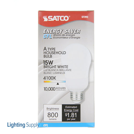 SATCO/NUVO 15A19/41 15W A19 Compact Fluorescent 4100K 82 CRI Medium Base 120V (S7292)