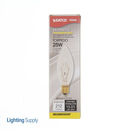 SATCO/NUVO 25B8/PETITE 25W B8 Incandescent Clear 1500 Hours 212Lm Candelabra Base 130V 2700K (S3346)