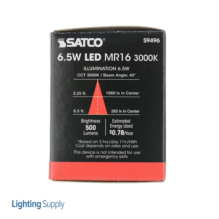 SATCO/NUVO 6.5MR16/LED/40&#039;/30K/12V 6.5W LED MR16 LED 3000K 40 Degree Beam Spread GU5.3 Base 12V AC/DC (S9496)