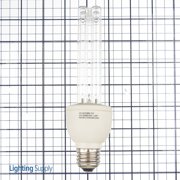 Standard 15W Twin Tube Compact Fluorescent Medium E26 Base Germicidal Bulb (CF15UV/MED) Warning! See Description For Important Safety Notice