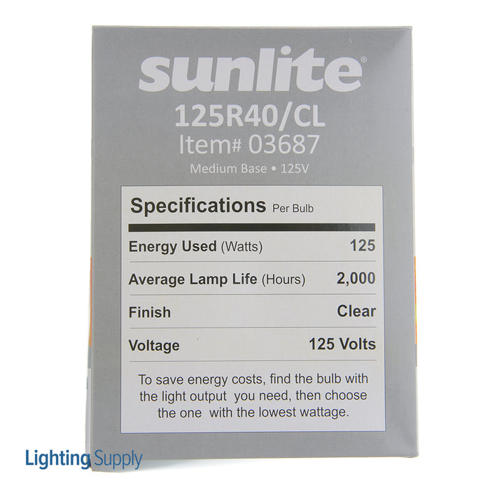 Sunlite 125R40/H/CL Incandescent 3200K 125V 125W Reflector R40 Medium E26 Dimmable (03687-SU)