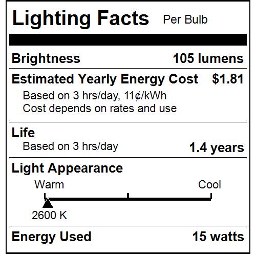 Sunlite 15CFC/25/12PK Incandescent 15W 105Lm 2600K Chandelier Lamp Candelabra E12 Base Warm White 12 Pack (40009-SU)
