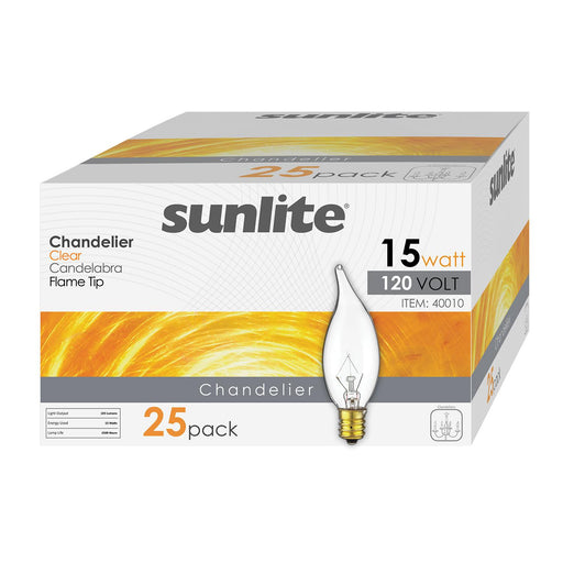 Sunlite 15CFC/25/25PK Incandescent 15W 105Lm 2600K Chandelier Lamp Candelabra E12 Base Warm White 25 Pack (40010-SU)