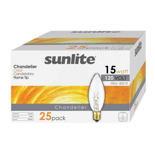 Sunlite 15CTC/25/25PK Incandescent 15W 90Lm 2600K Petite Chandelier Lamp 25 Pack (40019-SU)