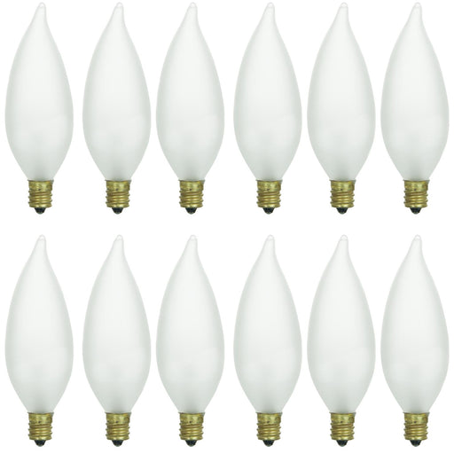 Sunlite 25CFF/32/12PK Flame Tip Chandelier Lamp 25W Candelabra Base E12 120V Frost Incandescent Dimmable 3200K Warm White 12 Pack (40026-SU)