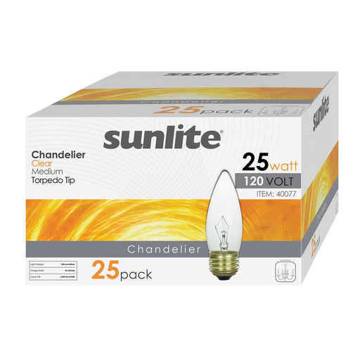 Sunlite 25ETC/32/25PK Incandescent 25W 194Lm 2600K Chandelier Lamp 25 Pack (40077-SU)