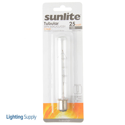 Sunlite 25T6.5/DC/CL/CD1 Incandescent 120V 25W 170Lm Tubular T6.5 Double Contact Bayonet BA15D Dimmable (01957-SU)