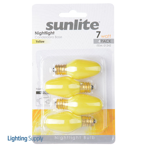 Sunlite 7C7/Y/CD4 Yellow Incandescent 120V 7W Nightlight C7 Candelabra E12 Dimmable (01242-SU)