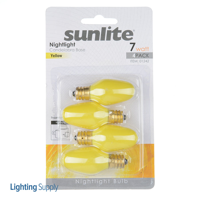 Sunlite 7C7/Y/CD4 Yellow Incandescent 120V 7W Nightlight C7 Candelabra E12 Dimmable (01242-SU)