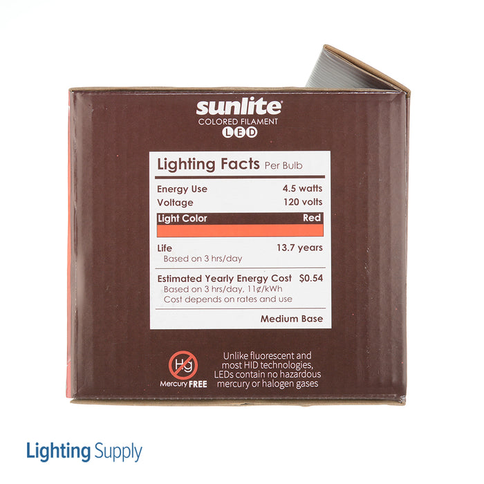 Sunlite A19/LED/FS/4.5W/TR LED Filament A19 Standard 4.5-Watt 60W Equivalent Colored Transparent Dimmable Light Bulb Red 6 Pack (40943-SU)