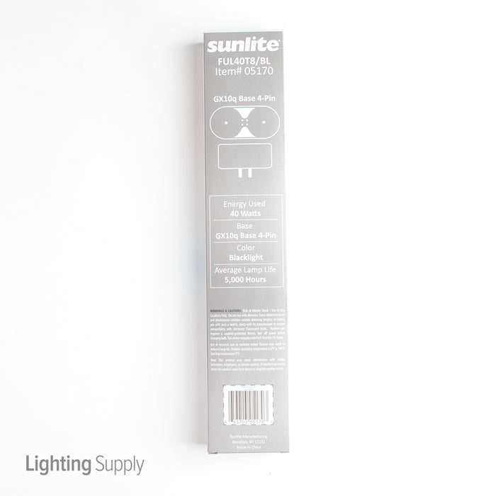Sunlite FUL40T8/BL Black Light Compact Fluorescent 120V 40W FUL 4-Pin (GX10Q) Plug-In Non-Dimmable (05170-SU)