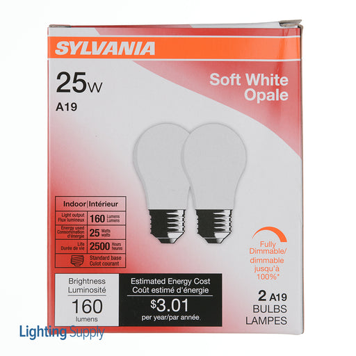 Sylvania 25A/W/RP 120V Incandescent A19 Bulb Shape Soft White Finish Medium Aluminum Base 25W 120V Retail Pack 2 Pack/Priced Per Each (10562)