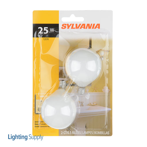Sylvania 25G16.5C/W/BL 120V Incandescent G16.5 Decor Bulb Shape Soft White Finish Candelabra Base 25W 120V 2850K 2 Pack/Priced Per Each (13622)