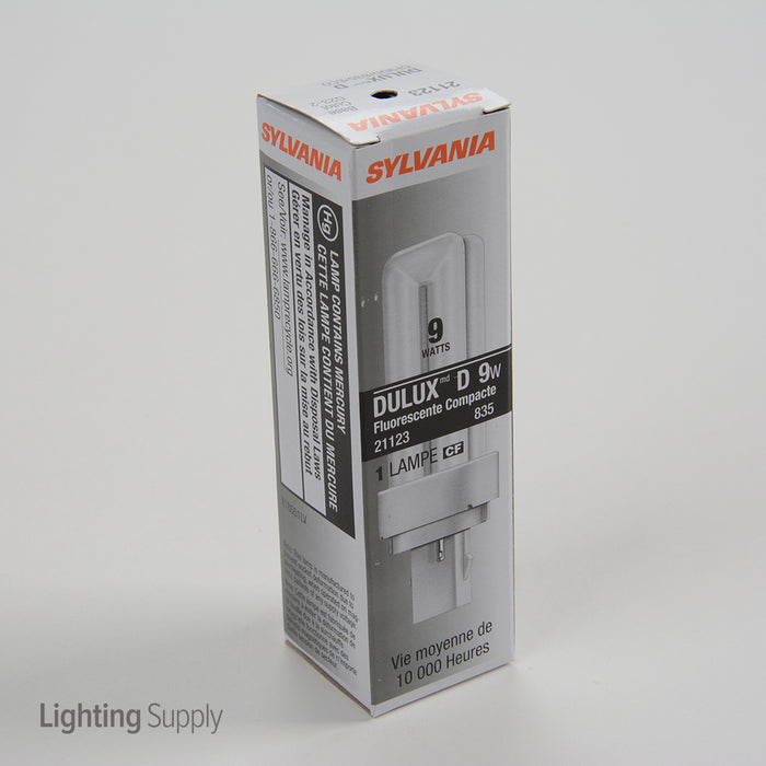 Sylvania CF9DD/835/ECO 9W T4 Quad Tube Compact Fluorescent 3500K 82 CRI Bi-Pin G23-2 Plug-In Base Bulb (21123)