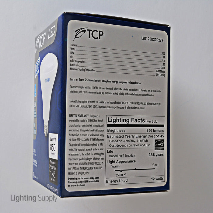 TCP 9.5W 2700K 850Lm 80 CRI Medium E26 Base Dimmable LED BR30 (LED12BR30D27K)